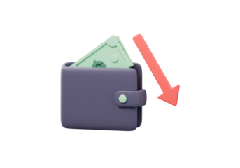 Isolated Wallet with Decreasing Money Value Indicating Financial Loss or Recession