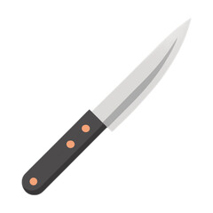 A sharp kitchen knife with a black handle isolated on transparent background