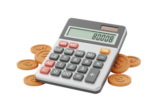 Isolated Calculator and Coins Displaying Finances, Cost Calculation and Financial Planning