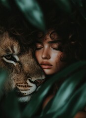 Portrait of a Woman and a Lioness 