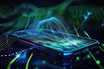 Abstract digital artwork of NFC waves connection in modern technology design