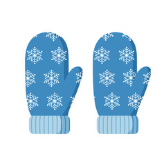 Winter Mittens with Blue Snowflake Pattern Vector Illustration
