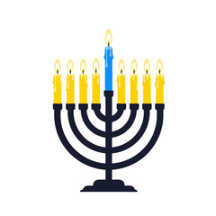 Hanukkah Menorah with Blue Candles Vector Illustration