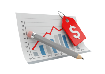 Isolated conceptual illustration of sales growth or cost reduction for business analysis plan