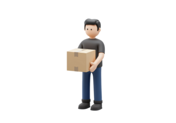 Isolated Delivery Man Holding Box Package Rendering - Male, Cartoon, Service, Postman