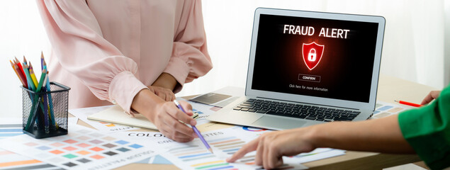 Cyber security software show alert of cyber attack for protection brisk. Danger from virus,...