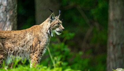 Lynx in Forest, Profile View, Summer