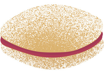 Illustration of one traditional Finnish sugar-coated spoon cookie (lusikkaleivät) filled with raspberry jam on white background.