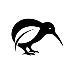 Kiwi Bird Silhouette With Leaf Shape Incorporated Into the Body, Simple Logo