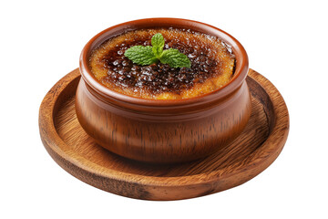 Indian baked rice pudding cornmeal dessert topped with caramelized sugar, spices and molasses isolated on white transparent background, concept of homemade dessert