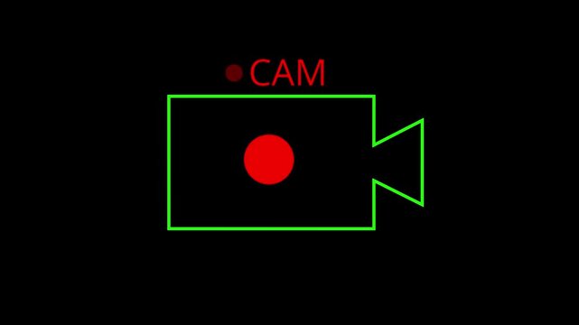 Camera Recording frame icon animation, camera recording icon button, camera sign on a black background. 4k video