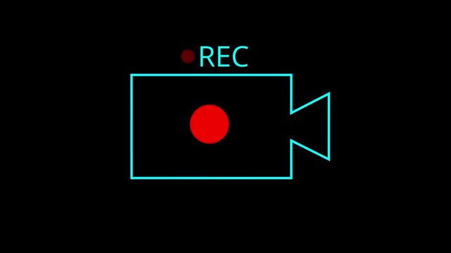 Recording frame icon animation, recording icon button, record sign on a black background. 4k