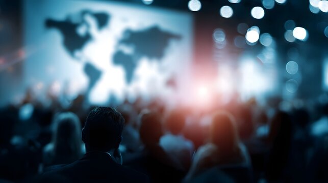 International trade meeting with global business displays