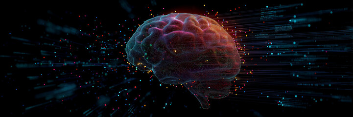  Glowing human brain visualization neon neural mind intelligence  technology banner.