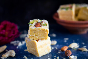 Soan papdi garnished beautifully with dry fruits