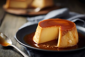 Close-up of a creamy flan dessert.