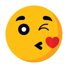 Fototapeta premium Yellow Kissing Face Emoji with a Red Heart on White Background Cartoonish Icon