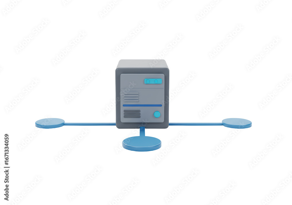 Aufkleber isolated network server connected to computers, digital technologies infrastructure illustration