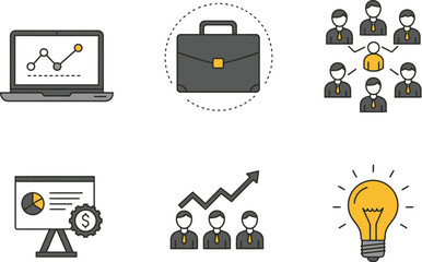 Business growth and team collaboration icons with lightbulb vector