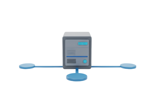 Isolated Network Server Connected to Computers, Digital Technologies Infrastructure Illustration