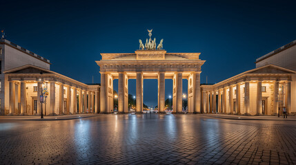 Obraz premium banner berlin brandenburg gate, 3D realistic banner background with night lights, historic feel,