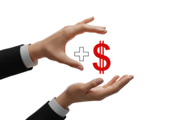 Isolated concept of addition to money, business deal and investment between hands