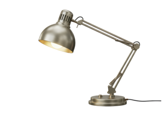 Isolated adjustable table lamp, metal finish, adjustable arm for lighting desk or task area