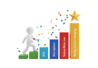 Isolated figure climbs ascending stairs to success achievement goal with star concept