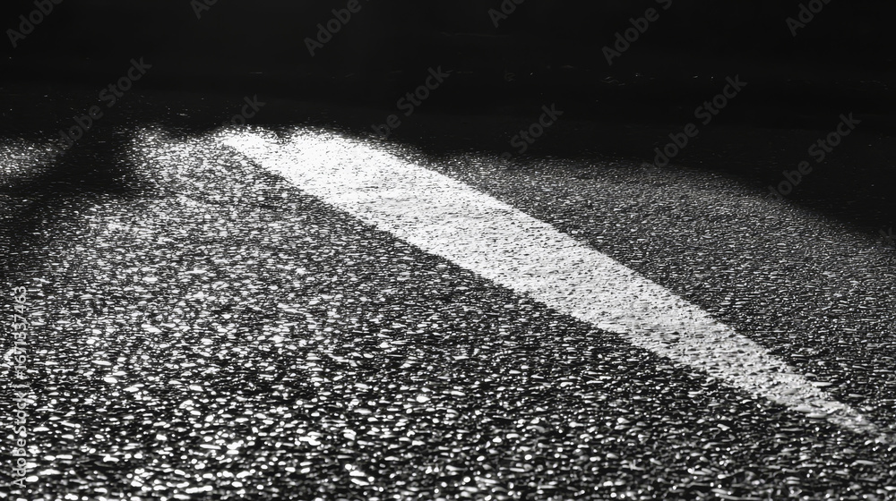 Aufkleber minimalist composition featuring thin white line on textured dark surface, illuminated by light, cre