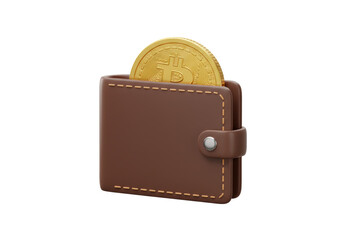 Isolated wallet icon with gold Bitcoin, electronic virtual money, digital assets concept