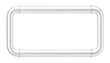 Shiny chrome rectangular tubular metal frame with rounded corners and visible joints.