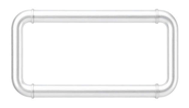 Shiny chrome rectangular tubular metal frame with rounded corners and visible joints.