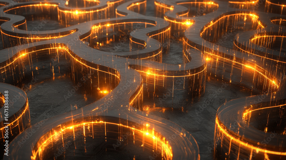 Aufkleber glowing abstract pattern with intricate lines and luminous edges creates mesmerizing visual effect. 