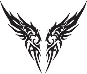 Obraz premium Tribal Style Black Wings Tattoo Design with Sharp Edges black and white
