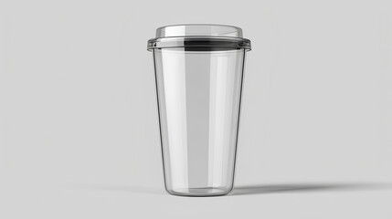 Front view double wall clear tumbler mockup with transparent lid for branding preview