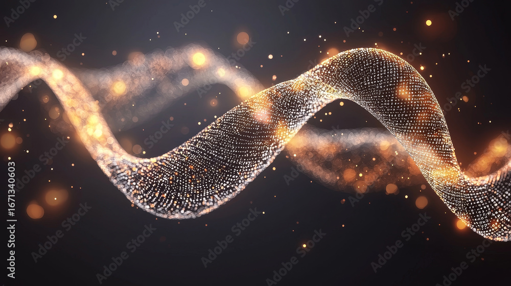 Poster glowing particles create mesmerizing wave like pattern, showcasing beautiful interplay of light and 