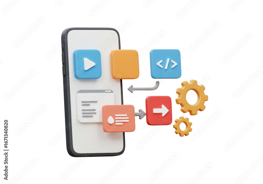 Fototapete isolated mobile app development mockup with a smartphone display and flow of elements