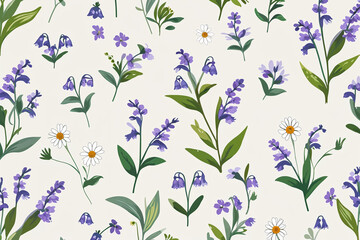 Purple bluebells and daisies floral pattern image