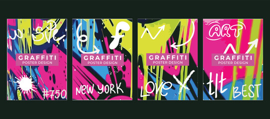 Vector drawing banner poster background wall drawing cover card graffiti style design elements