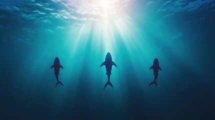 Obraz premium Shark Underwater shot of a shark circling near a diver.