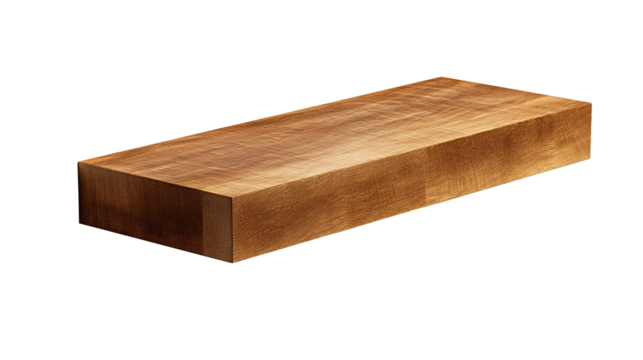 Rectangular shelf design featuring matte woodgrain surface and precise geometry, brandless and versatile, isolated on transparent background.
