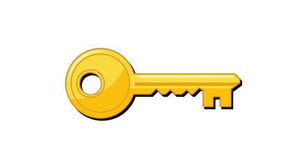 Shiny Golden Key with Round Head and Teeth