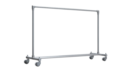 Clothing rack on wheels with precise welds and minimalist construction, durable and brandless design, isolated on transparent background.
