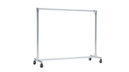 Clothing rack on wheels with precise welds and minimalist construction, durable and brandless design, isolated on transparent background.
