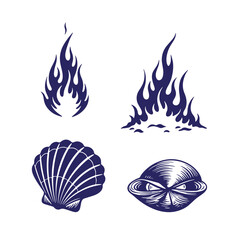 Decorative vector graphics illustrating fire flames shell and a mysterious eye element
