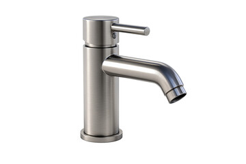 Single-handle faucet with satin metal finish and integrated lever, seamless body design for a clean look, isolated on transparent background.

