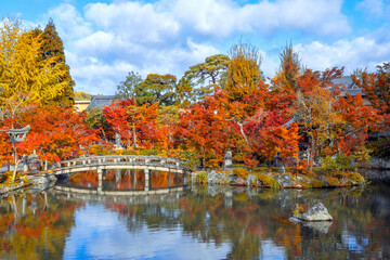 Scenic view of  Eikando Zenrin-ji temple with beautiful foliage in autumn in Kyoto, Japan