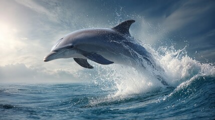 Fototapeta premium Dolphin jumping ocean waves