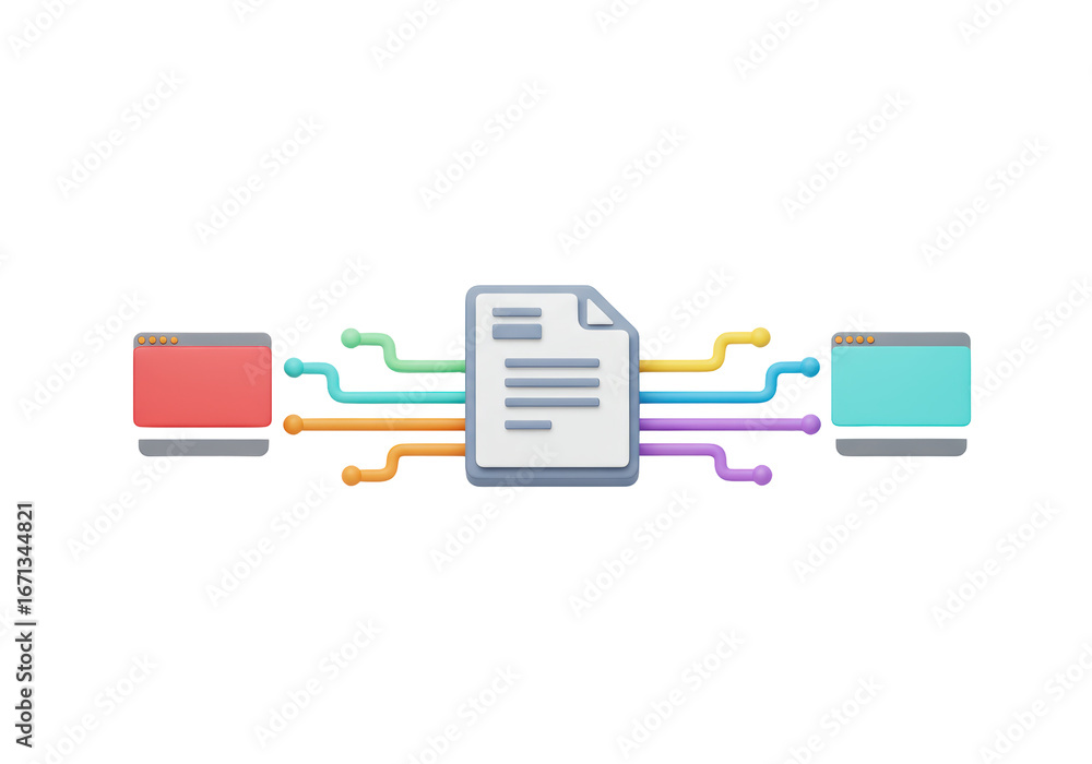 Aufkleber isolated data transfer concept with document and monitor icons for a digital network