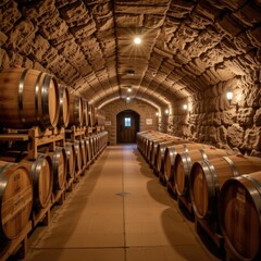 Rustic Underground Wine Cellar with Oak Casks